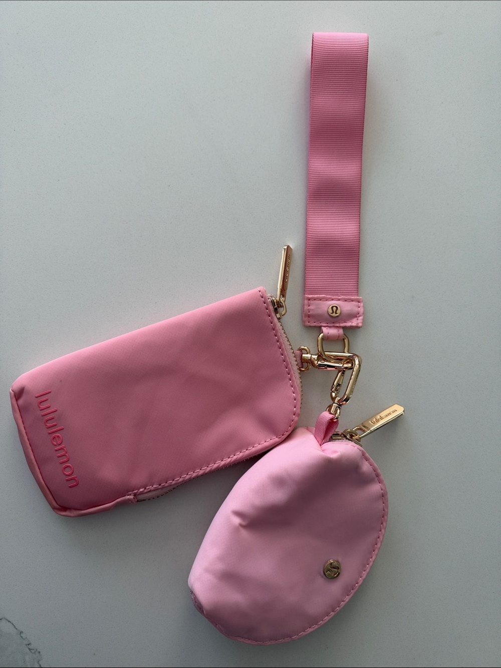 Athletics Pink Wristlet with Two Matching Pouches and Gold Hardware